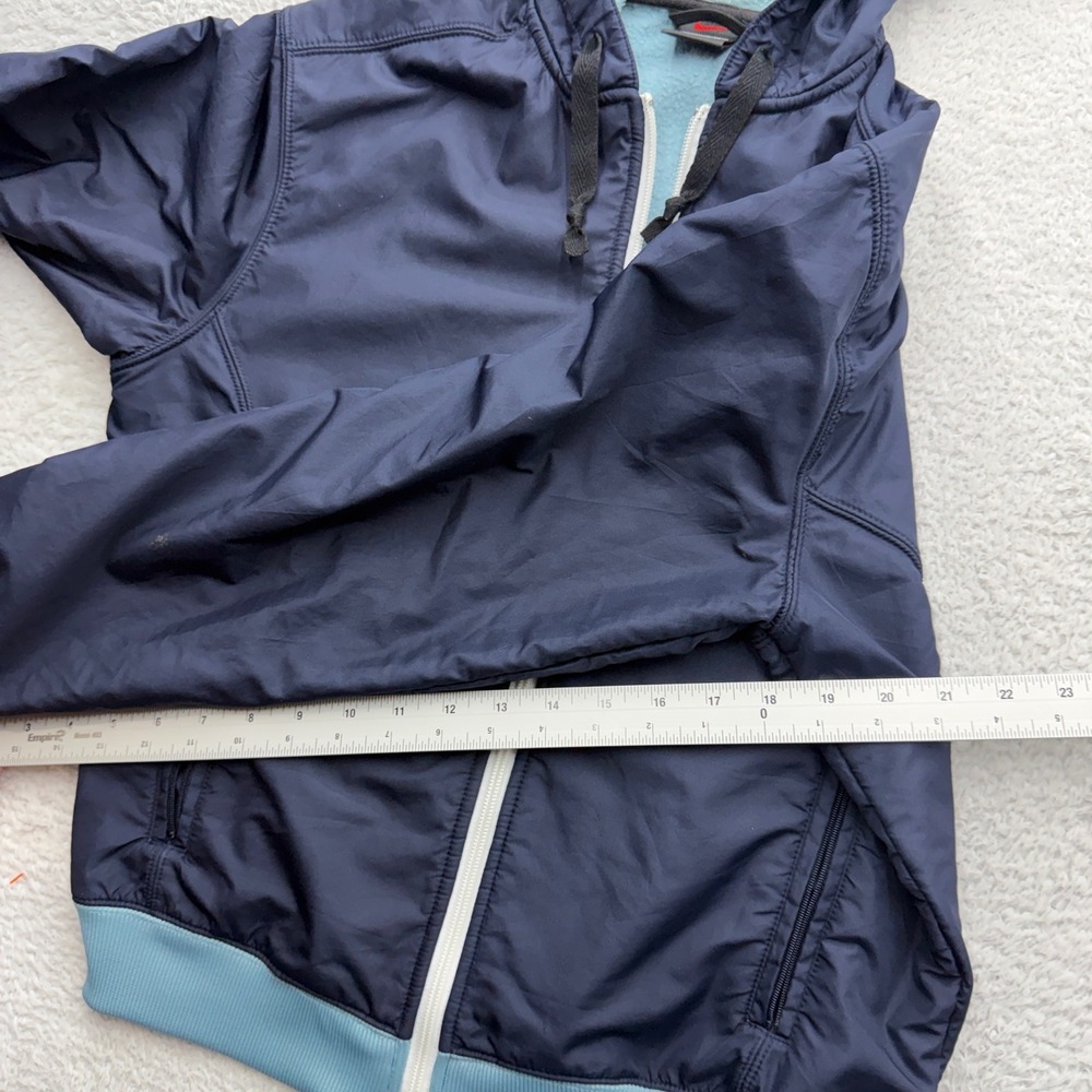Vintage Nike 90s Womens Full Zip Fleece Lined Hooded Jacket Navy Blue Small - Picture 7 of 11